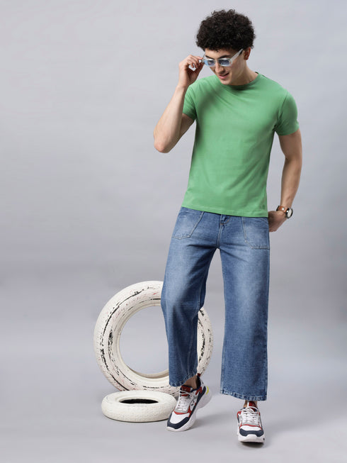 Men's 100% Cotton Round Neck Solid T-shirt Dark Sea Green